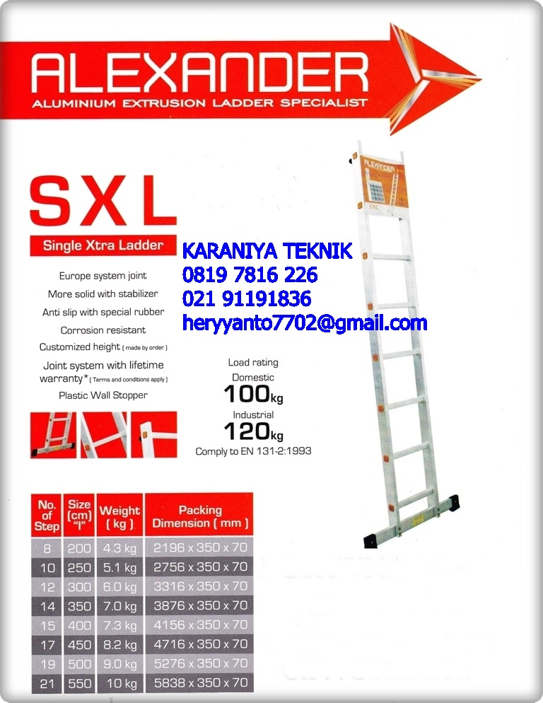 Tangga Sliding Alexander Satu Lapis Aluminium SXL 22 Steps = 6.0 m