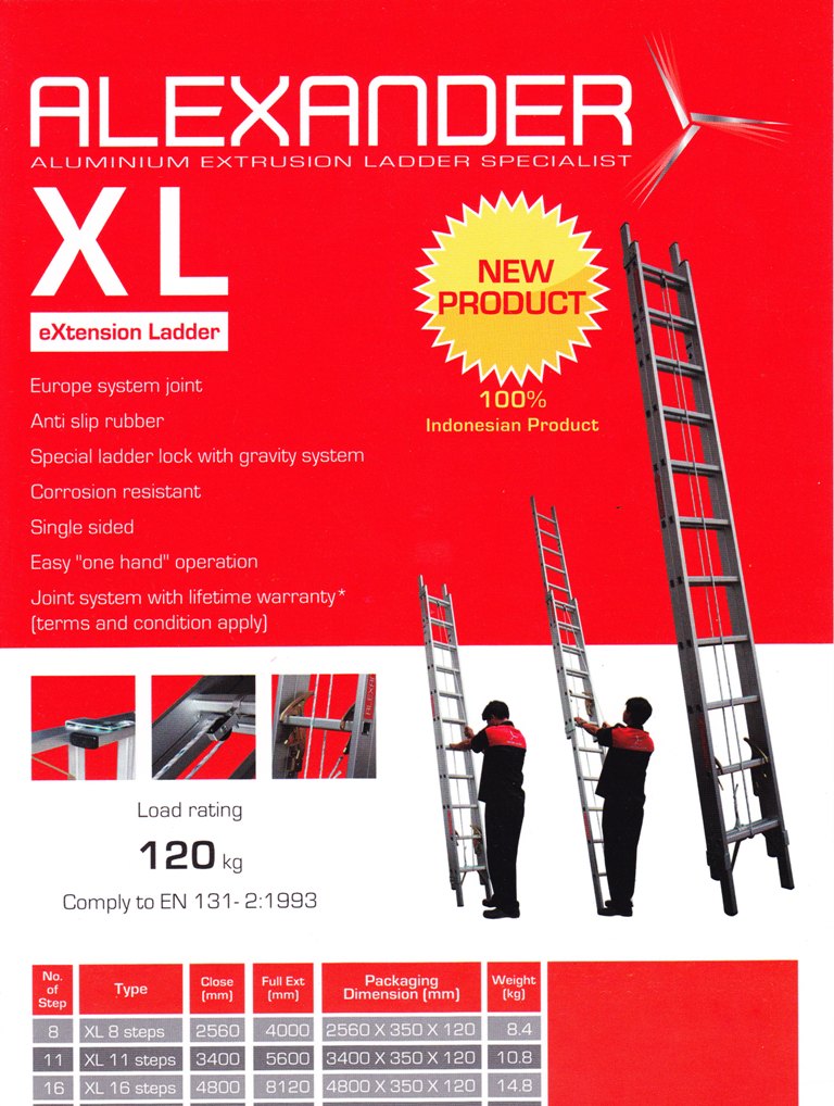 Tangga Extension Ladder Alexander Tiga Lapis Aluminium 2 - 4 - 6m